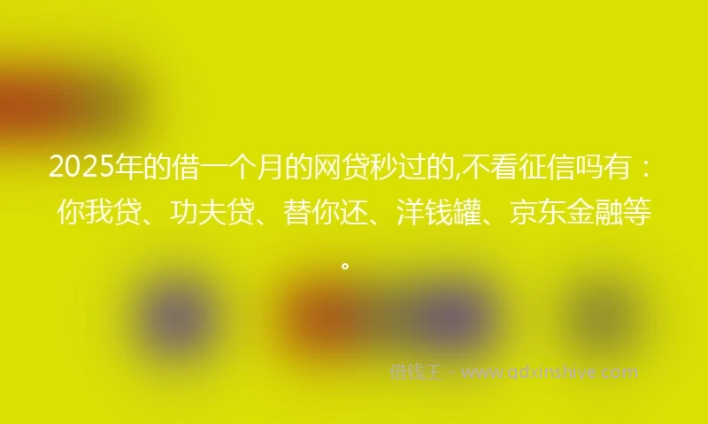 2025年的借一个月的网贷秒过的,不看征信吗有：你我贷、功夫贷、替你还、洋钱罐、京东金融等。