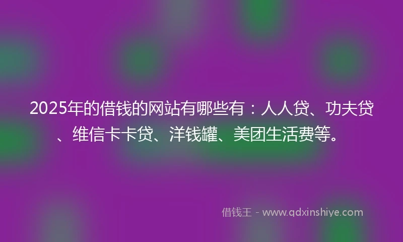 2025年的借钱的网站有哪些有：人人贷、功夫贷、维信卡卡贷、洋钱罐、美团生活费等。