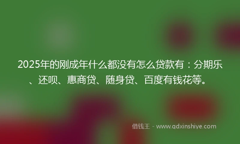 2025年的刚成年什么都没有怎么贷款有：分期乐、还呗、惠商贷、随身贷、百度有钱花等。