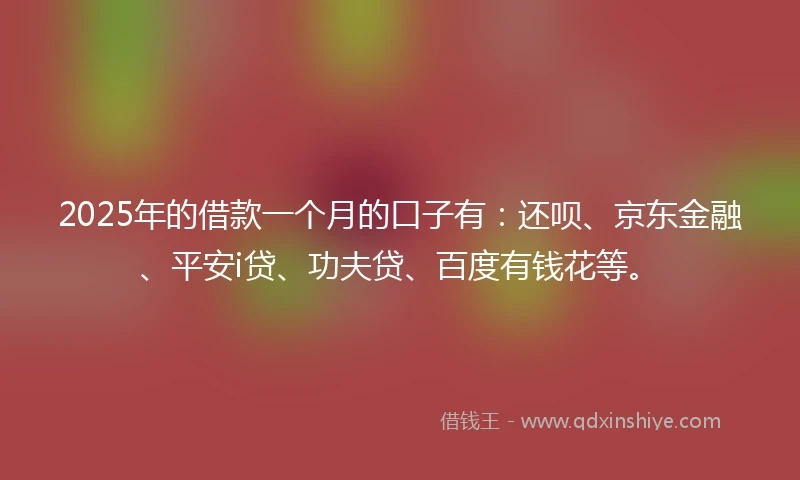 2025年的借款一个月的口子有：还呗、京东金融、平安i贷、功夫贷、百度有钱花等。