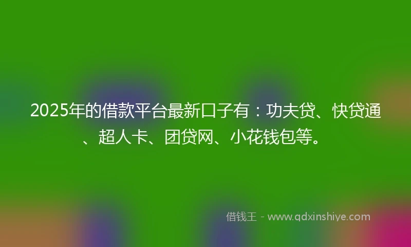 2025年的借款平台最新口子有：功夫贷、快贷通、超人卡、团贷网、小花钱包等。
