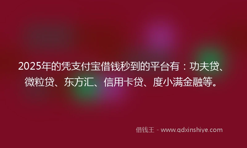 2025年的凭支付宝借钱秒到的平台有：功夫贷、微粒贷、东方汇、信用卡贷、度小满金融等。