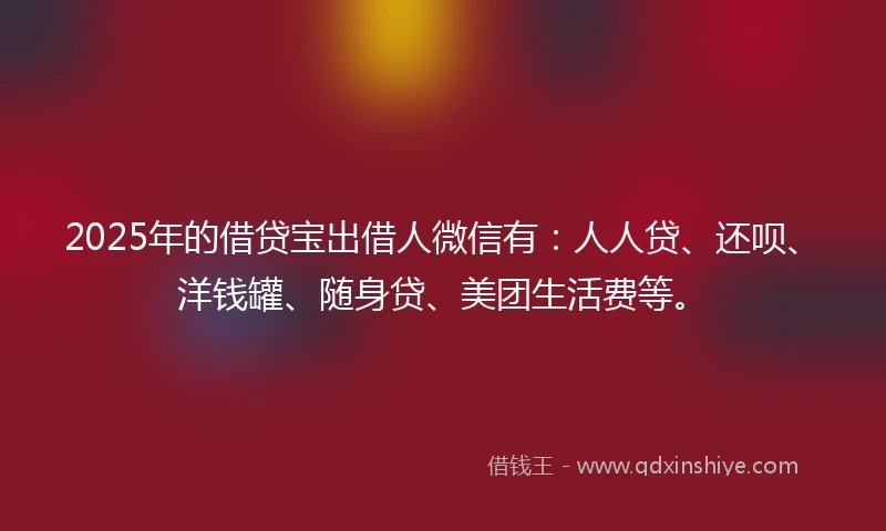 2025年的借贷宝出借人微信有：人人贷、还呗、洋钱罐、随身贷、美团生活费等。