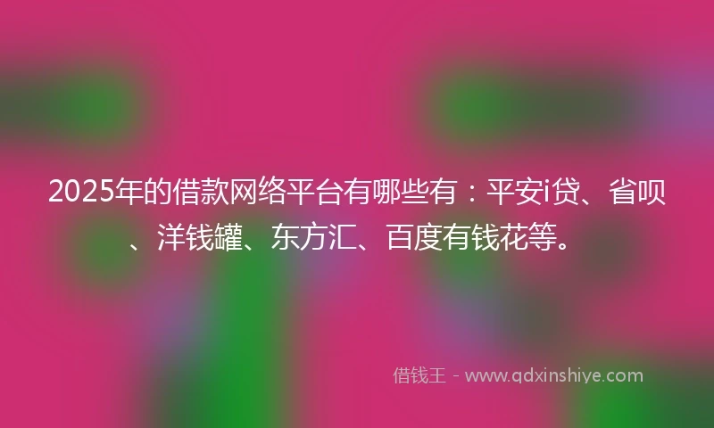 2025年的借款网络平台有哪些有：平安i贷、省呗、洋钱罐、东方汇、百度有钱花等。