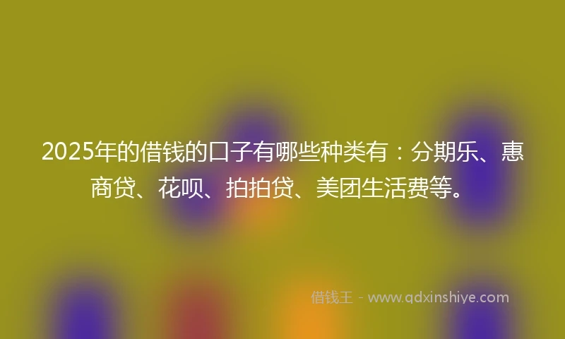 2025年的借钱的口子有哪些种类有：分期乐、惠商贷、花呗、拍拍贷、美团生活费等。