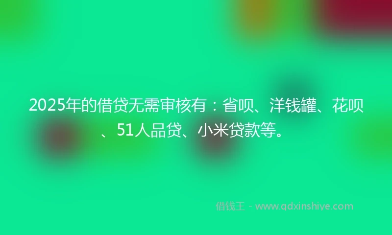 2025年的借贷无需审核有：省呗、洋钱罐、花呗、51人品贷、小米贷款等。