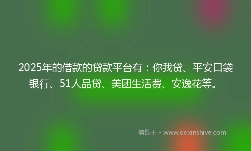 2025年的借款的贷款平台有：你我贷、平安口袋银行、51人品贷、美团生活费、安逸花等。