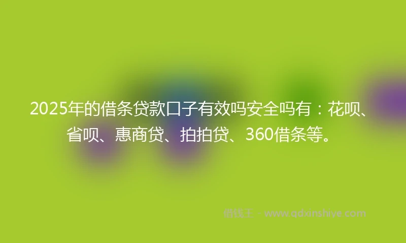 2025年的借条贷款口子有效吗安全吗有：花呗、省呗、惠商贷、拍拍贷、360借条等。