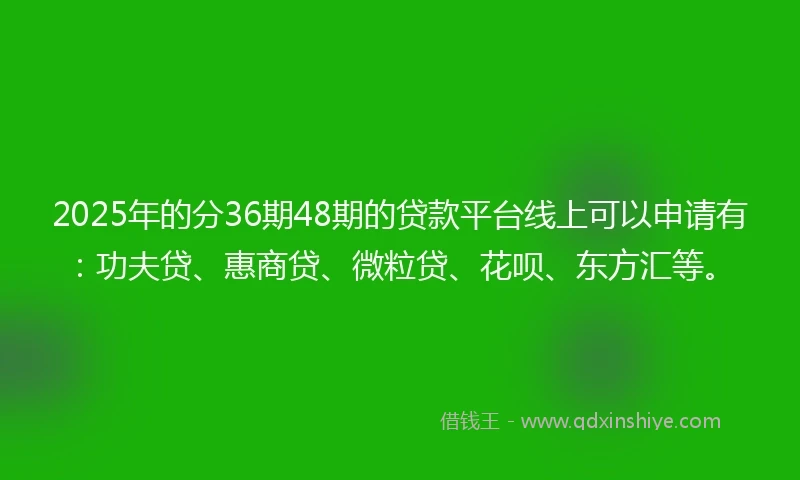 2025年的分36期48期的贷款平台线上可以申请有:功夫贷、惠商贷、微粒贷、花呗、东方汇等。