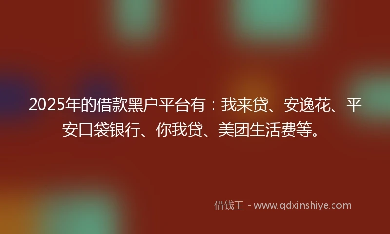 2025年的借款黑户平台有：我来贷、安逸花、平安口袋银行、你我贷、美团生活费等。