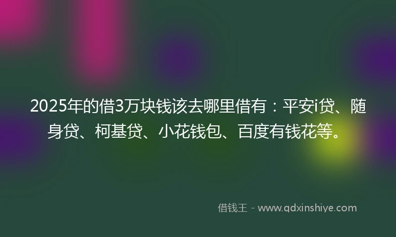 2025年的借3万块钱该去哪里借有：平安i贷、随身贷、柯基贷、小花钱包、百度有钱花等。