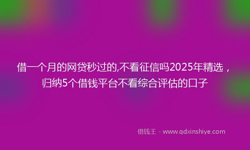 借一个月的网贷秒过的,不看征信吗2025年精选，归纳5个借钱平台不看综合评估的口子
