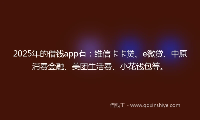 2025年的借钱app有：维信卡卡贷、e微贷、中原消费金融、美团生活费、小花钱包等。
