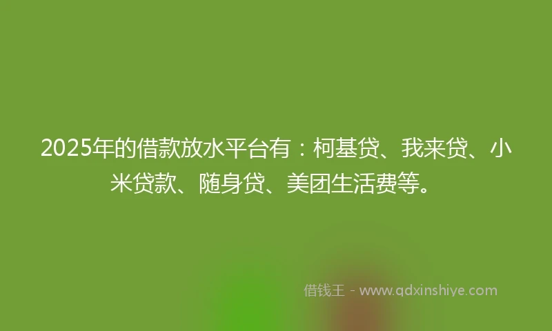 2025年的借款放水平台有：柯基贷、我来贷、小米贷款、随身贷、美团生活费等。