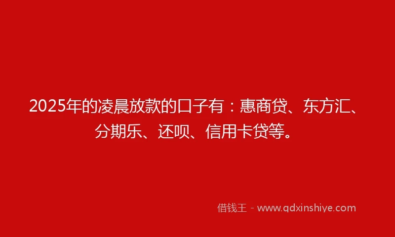 2025年的凌晨放款的口子有：惠商贷、东方汇、分期乐、还呗、信用卡贷等。