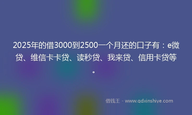 2025年的借3000到2500一个月还的口子有：e微贷、维信卡卡贷、读秒贷、我来贷、信用卡贷等。