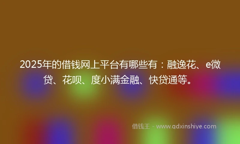 2025年的借钱网上平台有哪些有：融逸花、e微贷、花呗、度小满金融、快贷通等。
