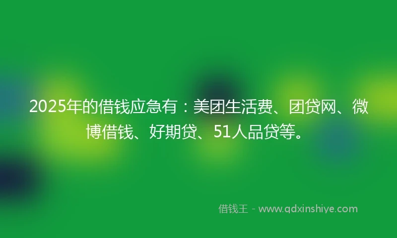 2025年的借钱应急有：美团生活费、团贷网、微博借钱、好期贷、51人品贷等。