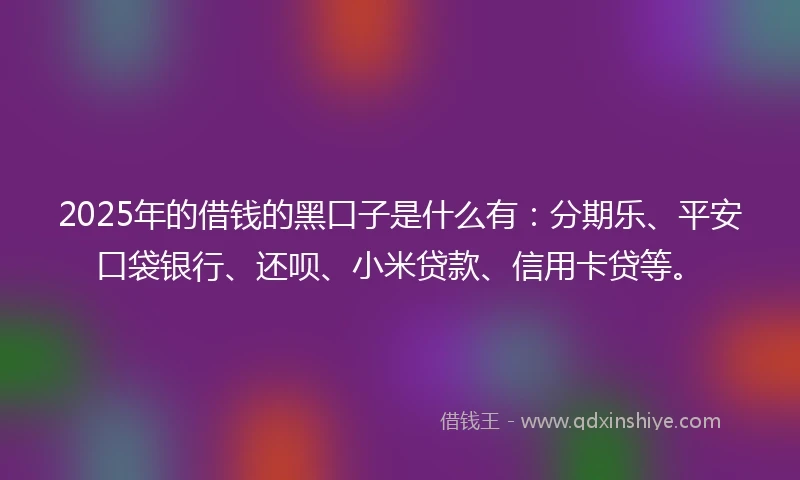 2025年的借钱的黑口子是什么有：分期乐、平安口袋银行、还呗、小米贷款、信用卡贷等。