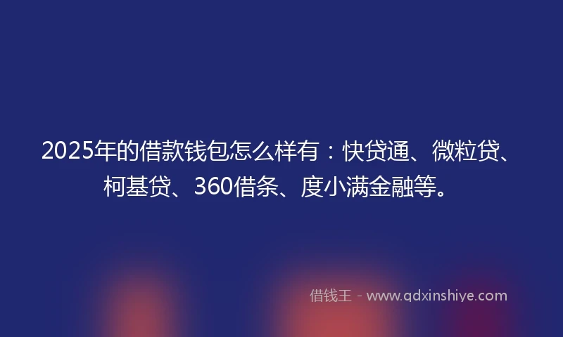 2025年的借款钱包怎么样有：快贷通、微粒贷、柯基贷、360借条、度小满金融等。