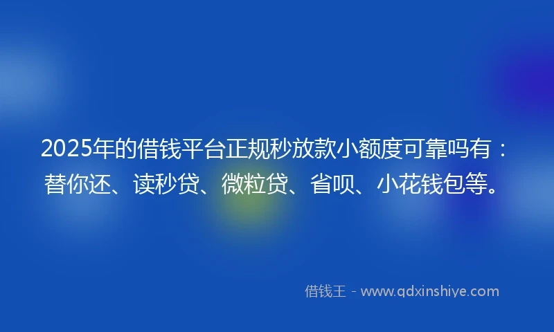 2025年的借钱平台正规秒放款小额度可靠吗有：替你还、读秒贷、微粒贷、省呗、小花钱包等。