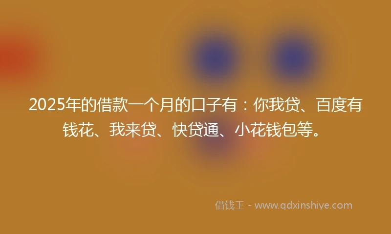 2025年的借款一个月的口子有：你我贷、百度有钱花、我来贷、快贷通、小花钱包等。