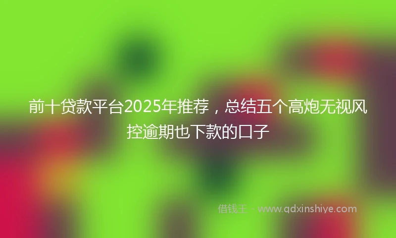 前十贷款平台2025年推荐，总结五个高炮无视风控逾期也下款的口子