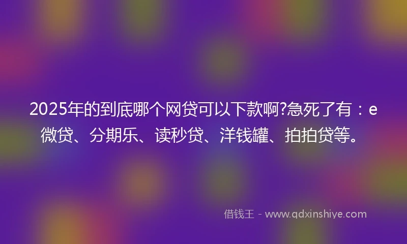 2025年的到底哪个网贷可以下款啊?急死了有：e微贷、分期乐、读秒贷、洋钱罐、拍拍贷等。