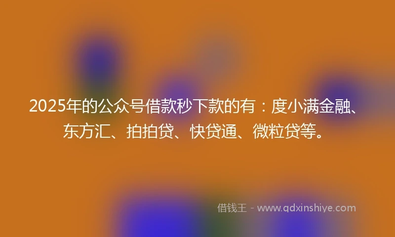 2025年的公众号借款秒下款的有：度小满金融、东方汇、拍拍贷、快贷通、微粒贷等。