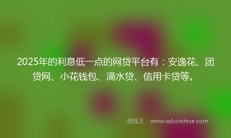 2025年的利息低一点的网贷平台有：安逸花、团贷网、小花钱包、滴水贷、信用卡贷等。