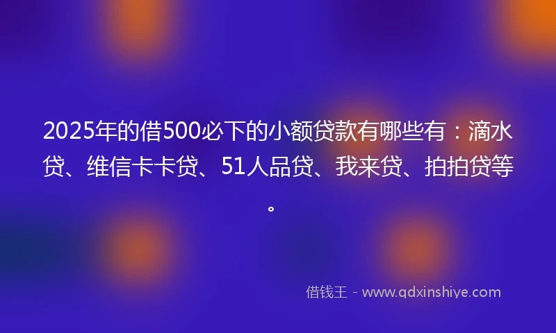 2025年的借500必下的小额贷款有哪些有:滴水贷、维信卡卡贷、51人品贷、我来贷、拍拍贷等。