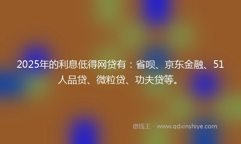2025年的利息低得网贷有：省呗、京东金融、51人品贷、微粒贷、功夫贷等。
