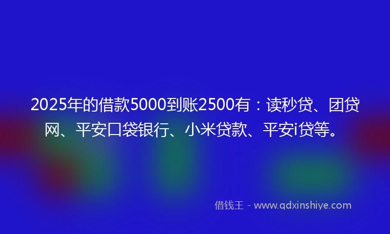 2025年的借款5000到账2500有:读秒贷、团贷网、平安口袋银行、小米贷款、平安i贷等。