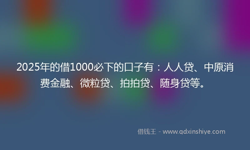 2025年的借1000必下的口子有：人人贷、中原消费金融、微粒贷、拍拍贷、随身贷等。