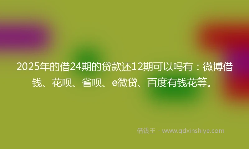 2025年的借24期的贷款还12期可以吗有：微博借钱、花呗、省呗、e微贷、百度有钱花等。