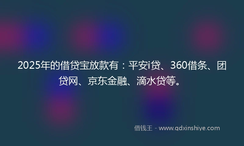 2025年的借贷宝放款有：平安i贷、360借条、团贷网、京东金融、滴水贷等。
