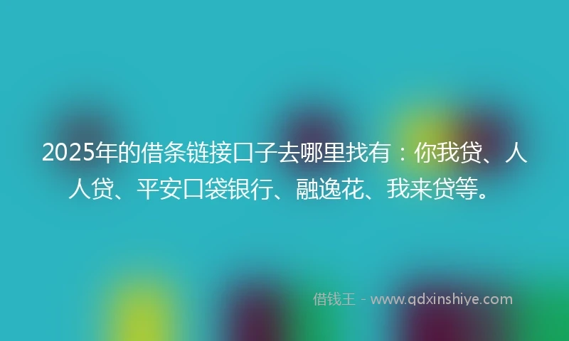2025年的借条链接口子去哪里找有：你我贷、人人贷、平安口袋银行、融逸花、我来贷等。