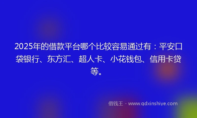 2025年的借款平台哪个比较容易通过有：平安口袋银行、东方汇、超人卡、小花钱包、信用卡贷等。