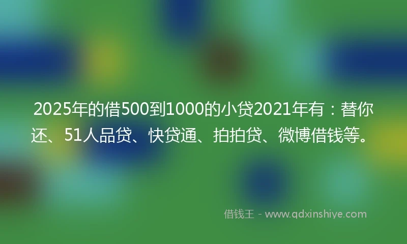 2025年的借500到1000的小贷2021年有：替你还、51人品贷、快贷通、拍拍贷、微博借钱等。