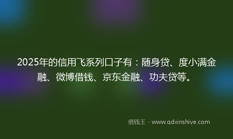 2025年的信用飞系列口子有:随身贷、度小满金融、微博借钱、京东金融、功夫贷等。