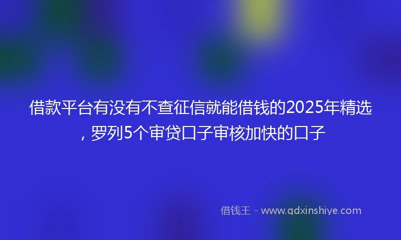 借款平台有没有不查征信就能借钱的2025年精选，罗列5个审贷口子审核加快的口子