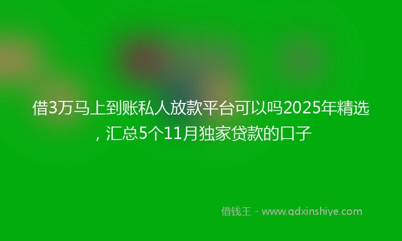 借3万马上到账私人放款平台可以吗2025年精选，汇总5个11月独家贷款的口子