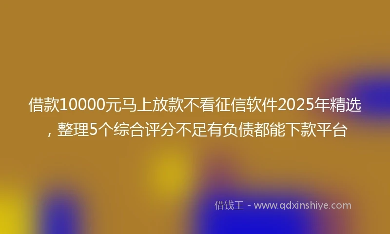 借款10000元马上放款不看征信软件2025年精选，整理5个综合评分不足有负债都能下款平台