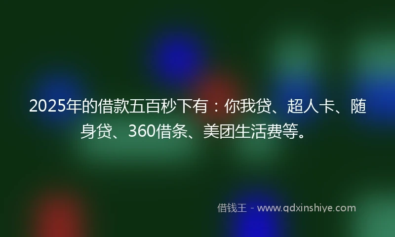 2025年的借款五百秒下有：你我贷、超人卡、随身贷、360借条、美团生活费等。