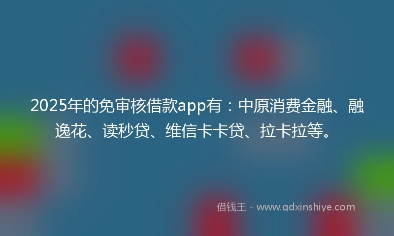 2025年的免审核借款app有：中原消费金融、融逸花、读秒贷、维信卡卡贷、拉卡拉等。