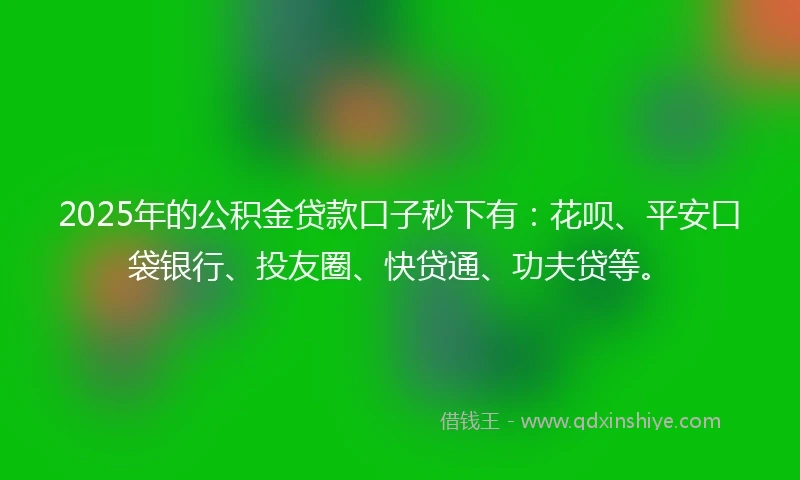 2025年的公积金贷款口子秒下有：花呗、平安口袋银行、投友圈、快贷通、功夫贷等。