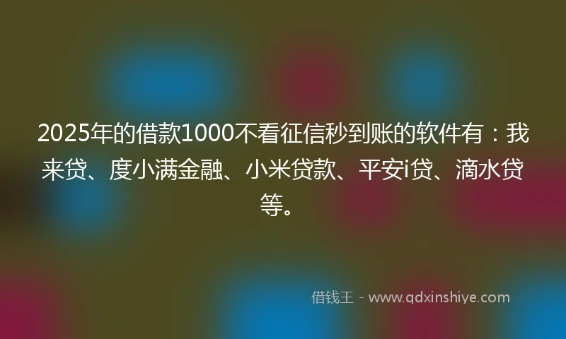 2025年的借款1000不看征信秒到账的软件有：我来贷、度小满金融、小米贷款、平安i贷、滴水贷等。