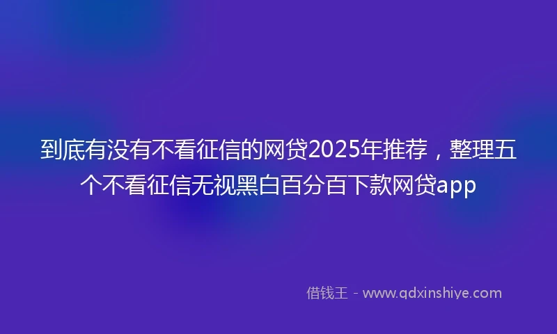 到底有没有不看征信的网贷2025年推荐，整理五个不看征信无视黑白百分百下款网贷app
