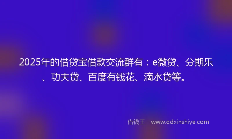 2025年的借贷宝借款交流群有：e微贷、分期乐、功夫贷、百度有钱花、滴水贷等。