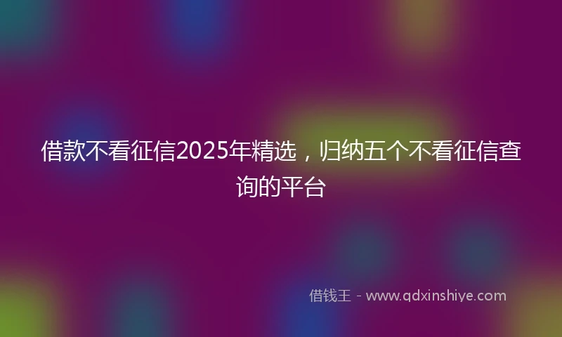 借款不看征信2025年精选，归纳五个不看征信查询的平台